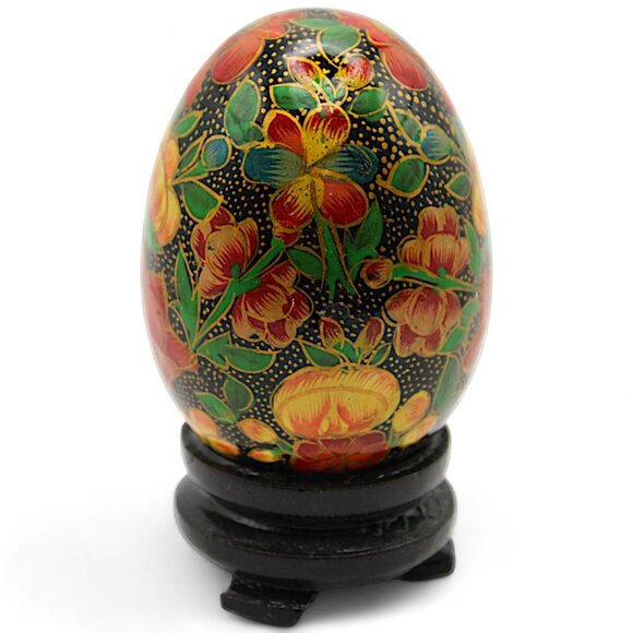 Handmade Floral Papier-Mâché Decorative Egg With Stand From Kashmir India - Picture 4 of 7